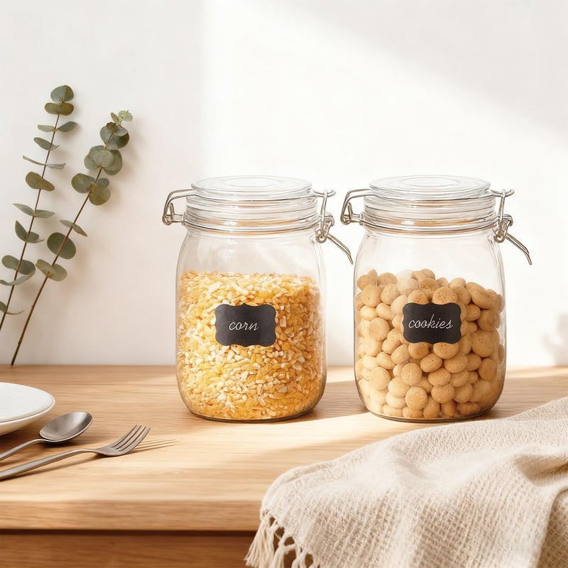 Flrolove Glass Kitchen Storage Canister Mason Jars with Lids,32oz Airtight Glass Canister with Hinged Lidï¼ŒPerfect for Kitchen Canning Cereal,Pasta,Sugar,Beans (Labels & Chalk Marker)-Set of 4 - Image 4